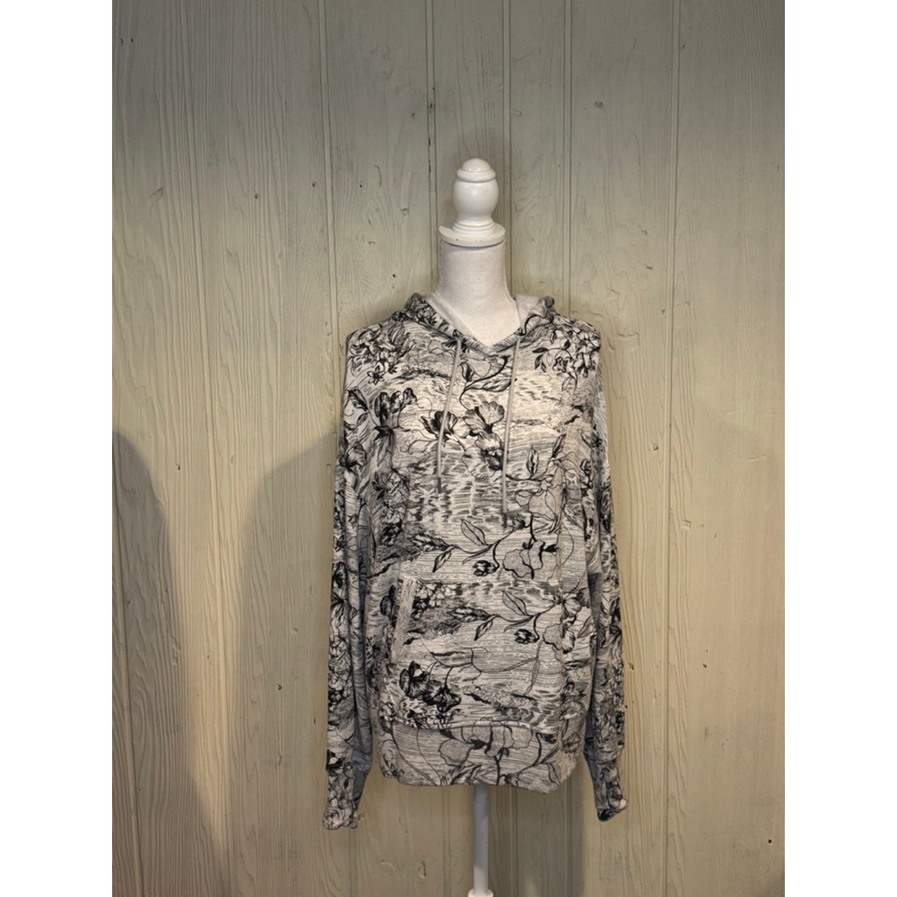 Athleta Balance Hoodie Women's Medium Gray Black Floral
